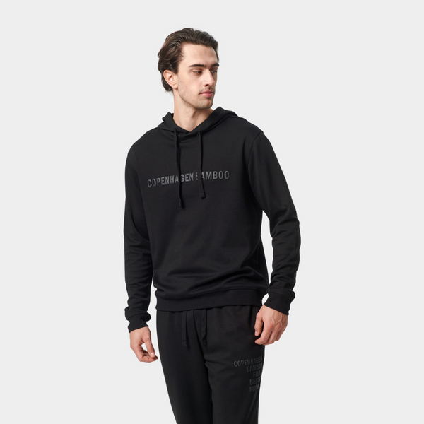Sort bambus hoodie med logo