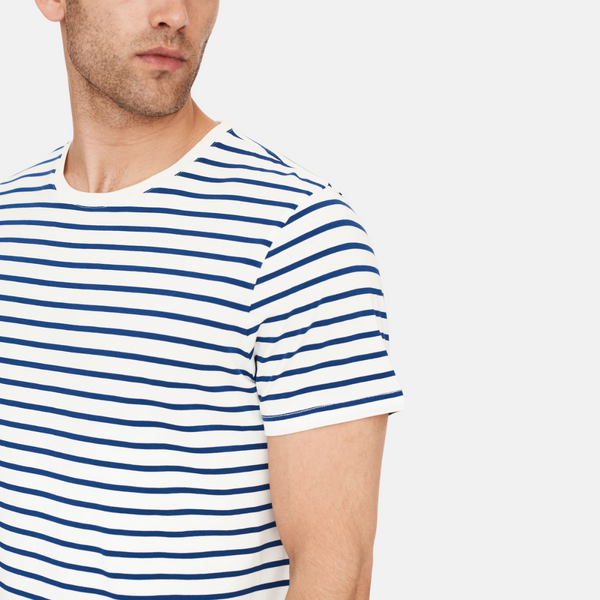 Navy/hvid stribet crew neck bambus t-shirt