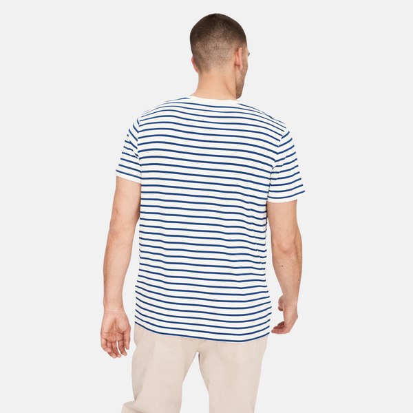 Navy/hvid stribet crew neck bambus t-shirt