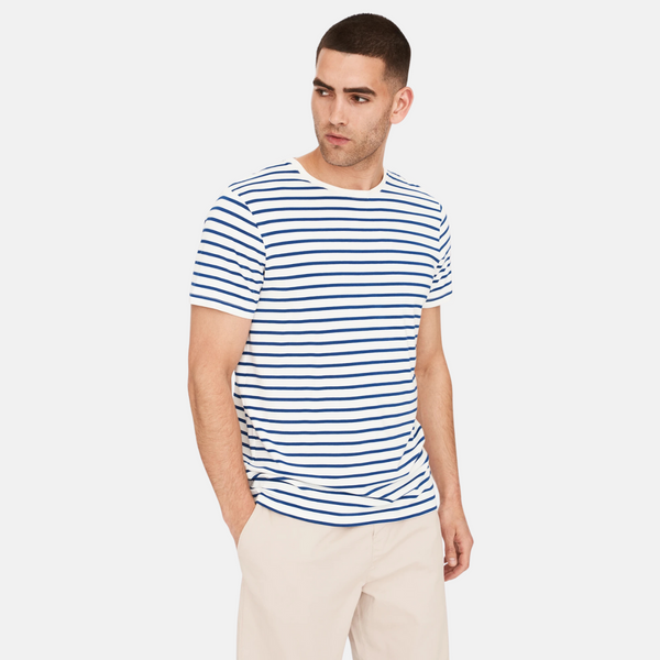 Navy/hvid stribet crew neck bambus t-shirt