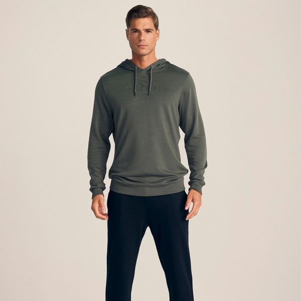 Mørkegrøn badge bambus hoodie