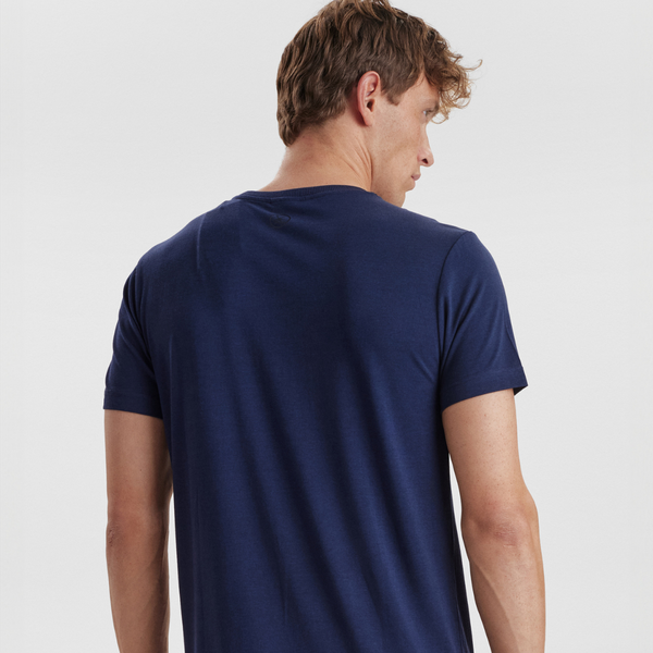 Navyblå crew neck bambus T-shirt med print