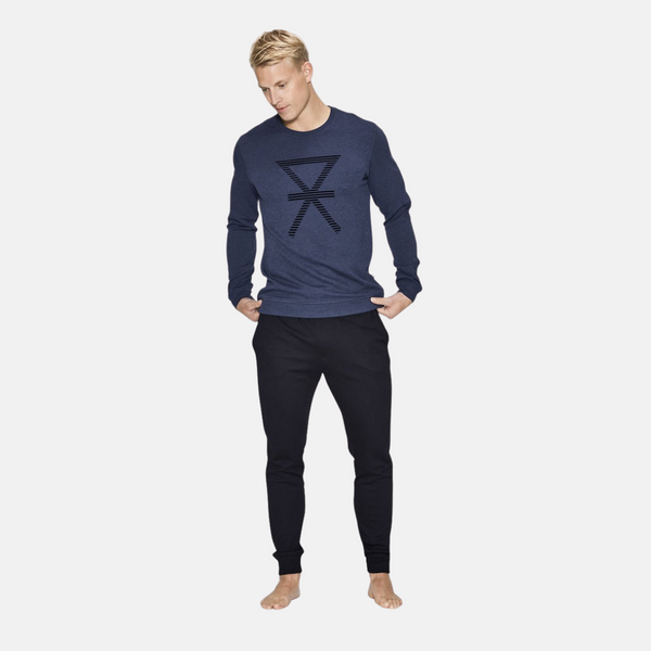 Mørkeblå bambus sweatshirt med print