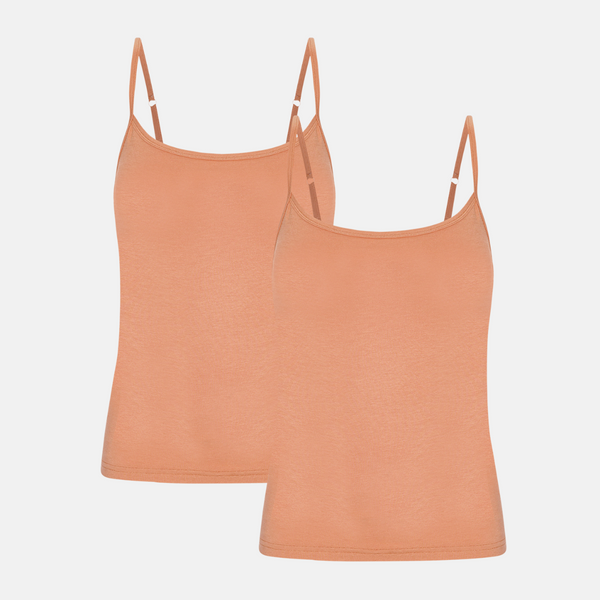 Tan bambus toppe med tynde stropper - 2 pak