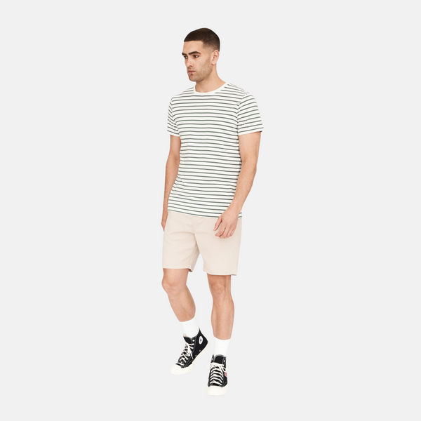 Grøn/hvid stribet crew neck bambus t-shirt