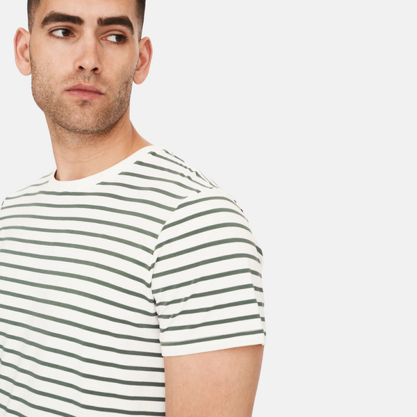 Grøn/hvid stribet crew neck bambus t-shirt