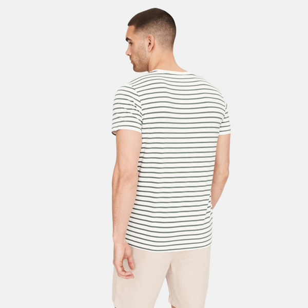 Grøn/hvid stribet crew neck bambus t-shirt