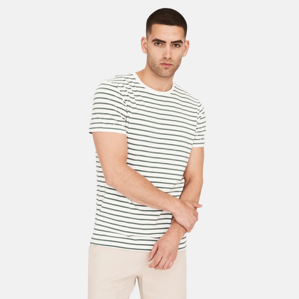 Grøn/hvid stribet crew neck bambus t-shirt