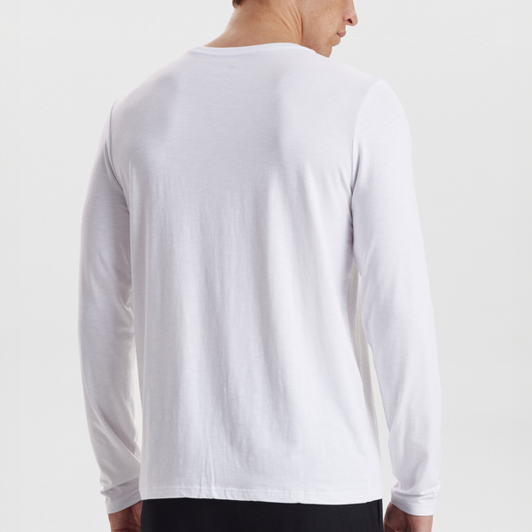 Hvid bambus langærmet crew neck T-shirt