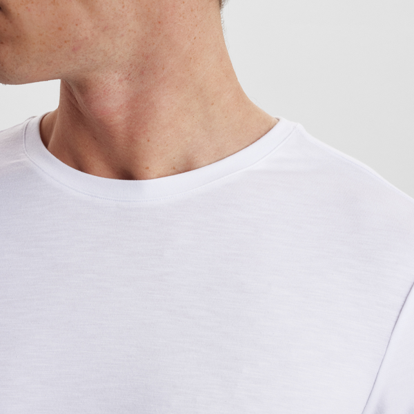 Hvid bambus langærmet crew neck T-shirt