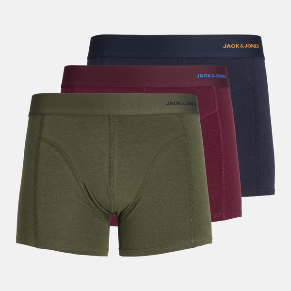 3 pak bambus underbukser i vinrød/navy/mørkegrøn fra Jack & Jones