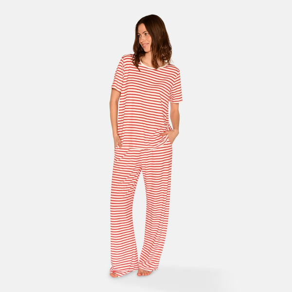 Bea kortærmet bambus t-shirt- Rød stribet