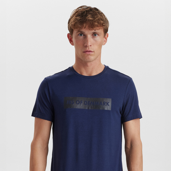 Navyblå crew neck bambus T-shirt med print