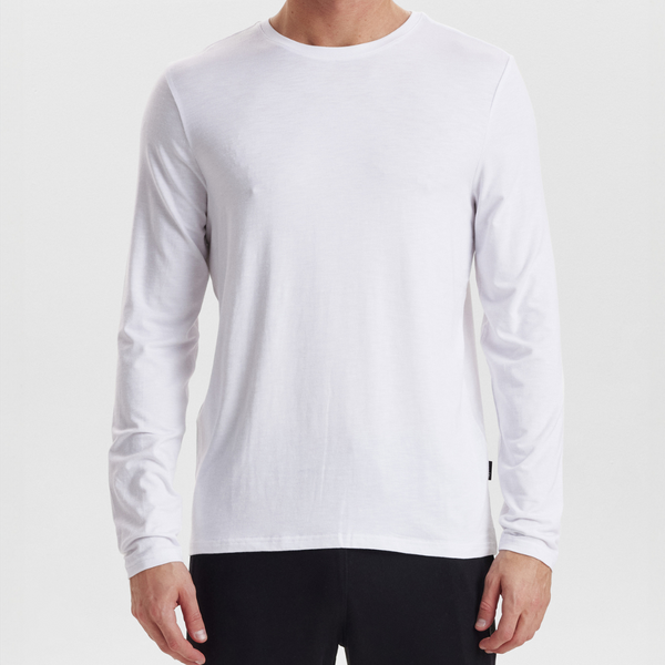 Hvid bambus langærmet crew neck T-shirt