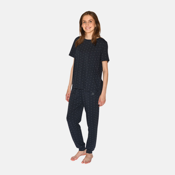 Bea kortærmet bambus T-shirt navy med prikker