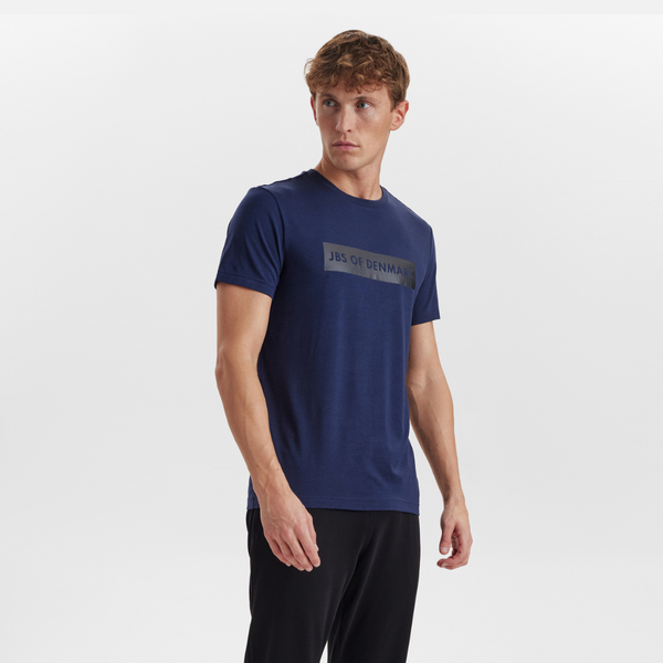 Navyblå crew neck bambus T-shirt med print