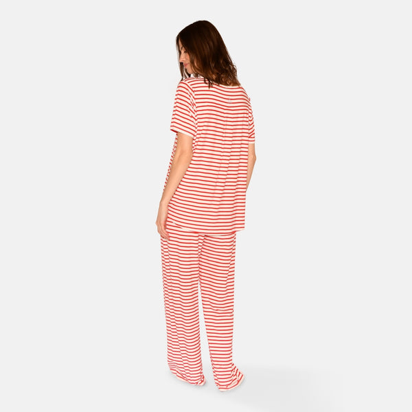 Bea kortærmet bambus t-shirt- Rød stribet
