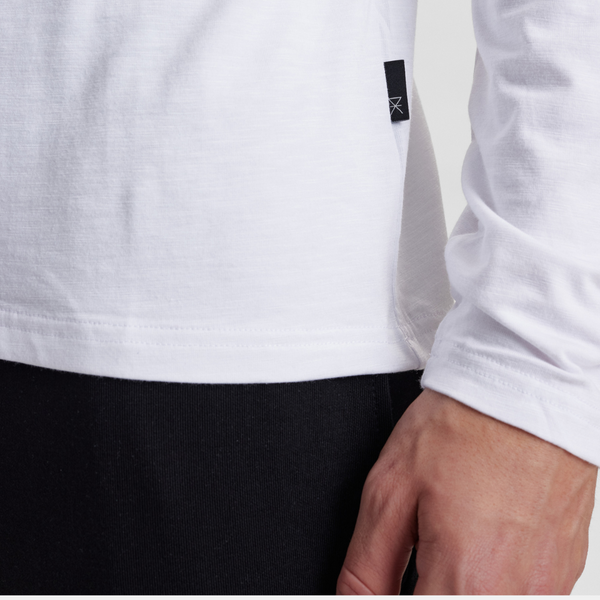 Hvid bambus langærmet crew neck T-shirt
