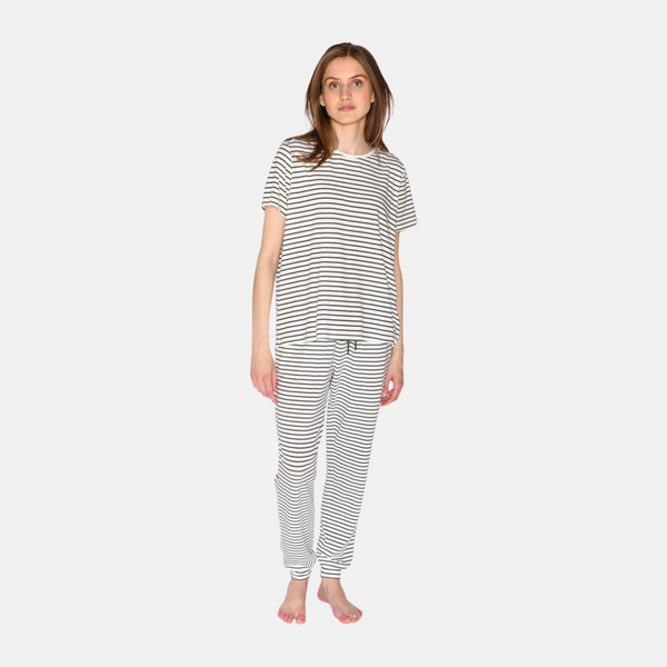 Bea kortærmet bambus T-shirt hvid grå striber