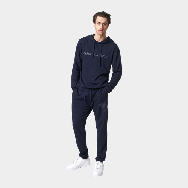 Navy bambus hoodie joggingsæt med logo