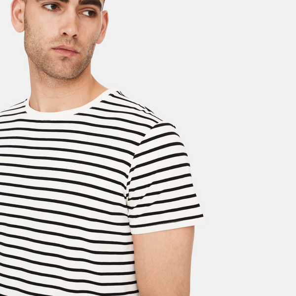 Sort/hvid stribet crew neck bambus t-shirt
