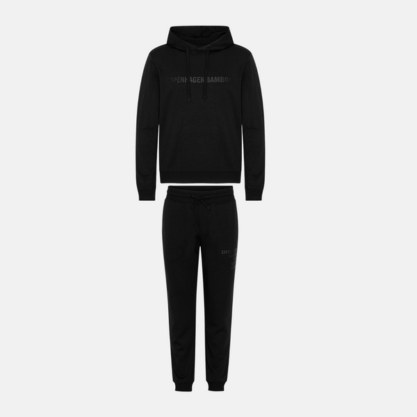 Sort bambus hoodie joggingsæt med logo