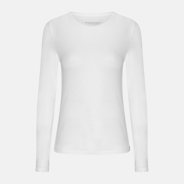 Hvid langærmet bambus T-shirt
