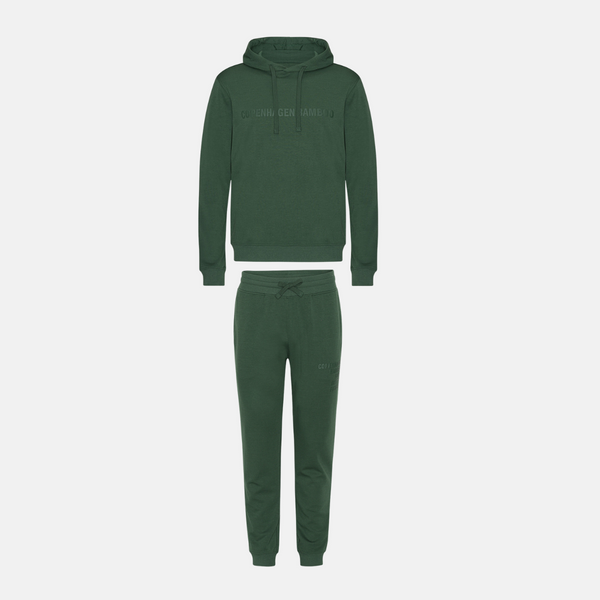 Grønt bambus hoodie joggingsæt med logo