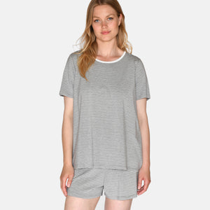 Stribet bambus T-shirt i gråmeleret
