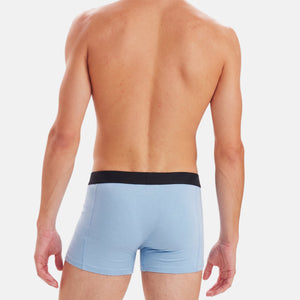 3 pak bambus underbukser i lyseblå/navy/mørkegrå fra Jack & Jones, lyseblåt par på model bagfra