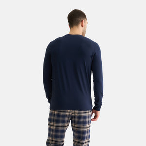 Navy langærmet bambus T-shirt til herre