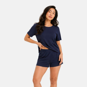 Nicole Blå kortærmet pyjamassæt fra Bamboo Basics