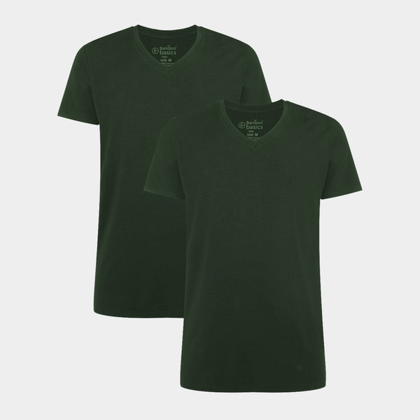Velo bambus v-hals T-shirt - Mørkegrøn 2 pak S   Bamboo Basics