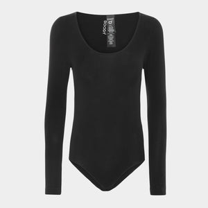 Sort bambus bodystocking med lange ærmer XS   Boody