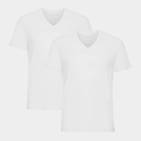 Hvide slim fit v-hals bambus T-shirts - 2 pak S   Copenhagen Bamboo