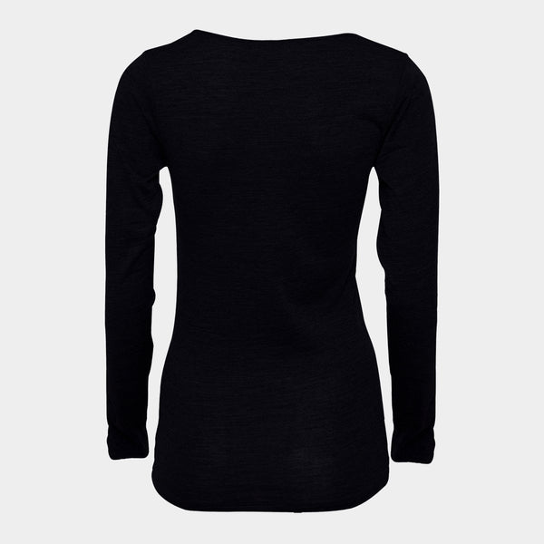 Sort langærmet T-shirt i bambus, uld og silke    JBS of Denmark